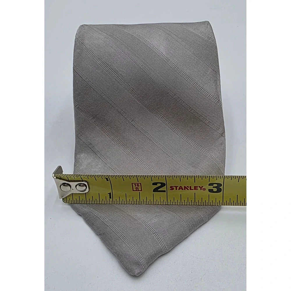Ted Lapidus Paris Grey Diagonal Stripe 100% Silk Tie Made in Italy